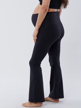 Isabel Maternity Black Wide Leg Leggings Fold Down Waist Size Small NWT